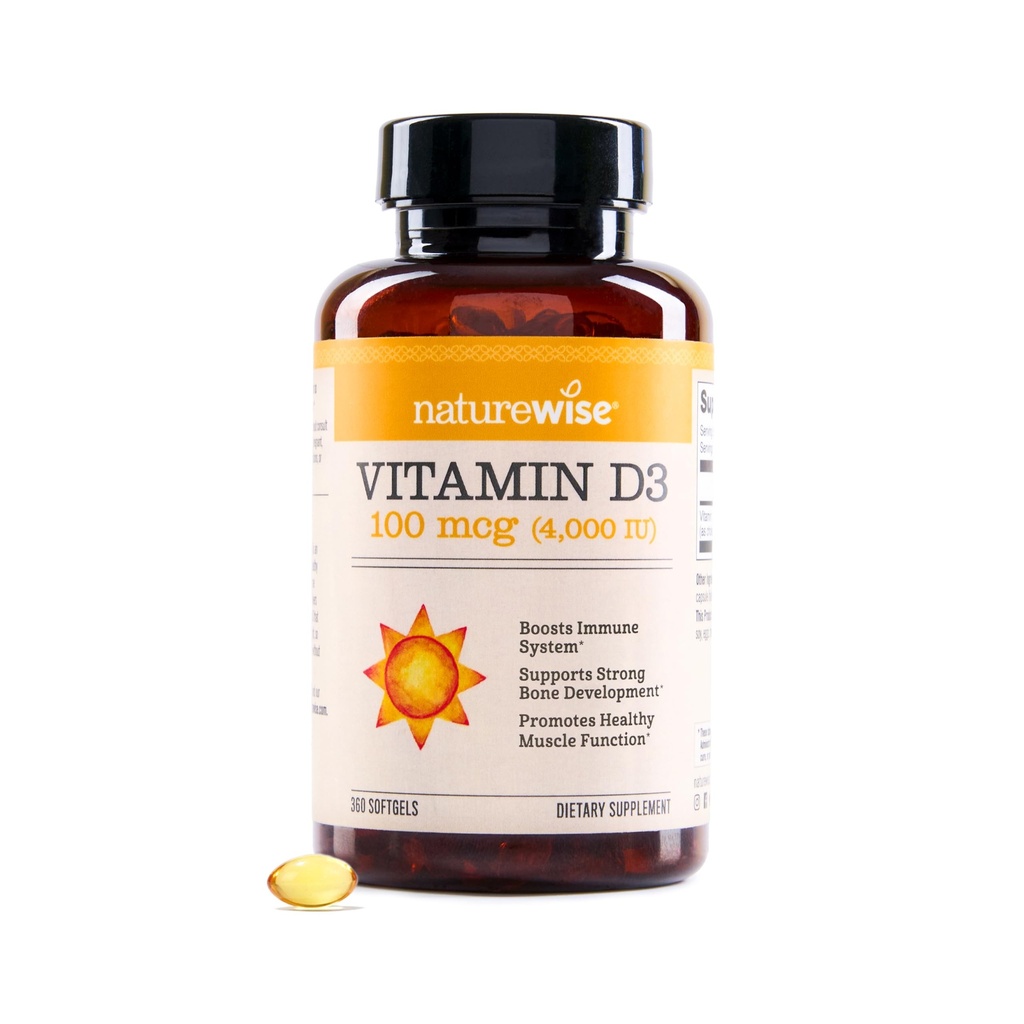 NatureWise Vitamin D3 4000iu (100 mcg) 1-Year Supply for Immune Support, Healthy Muscle Function, and Bone Health - Non-GMO, Gluten-Free in Organic Extra Virgin Olive Oil, (Mini Softgel), 360 Count
