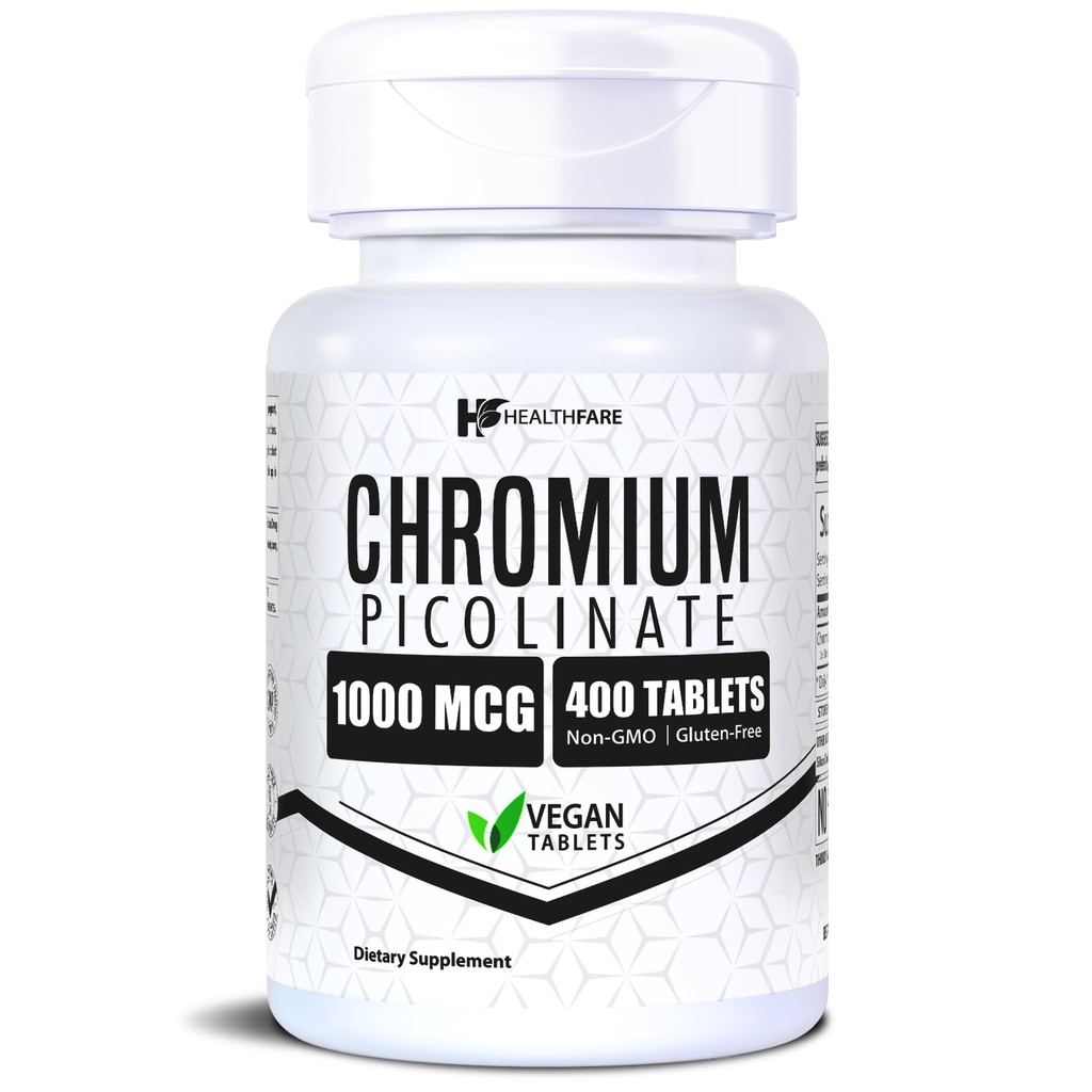 Fare Chromium Piclinate 1000mcg → 400 Vegan 片 → 高吸收性矿物补充 → 支持健康糖代谢和营养吸收 → 非GMO,无Gluten – 在美国制造