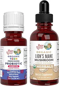 MaryRuth 有机体 精密生殖器 幼体(Raspberry)和狮子的马内滴(Lion's Mane Drops) – USDA 有机体 – Gut 健康、认知支持和整体健康 – Vegan, Non-GMO, Gluten Free