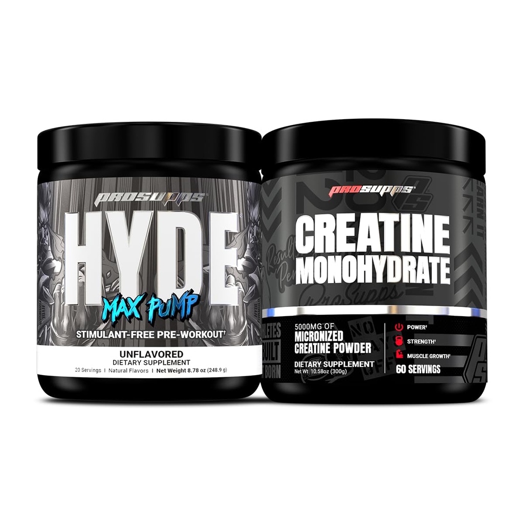 PROSUPPS Hyde Max 泵型无兴奋剂前期工作、无味和克里丁300套