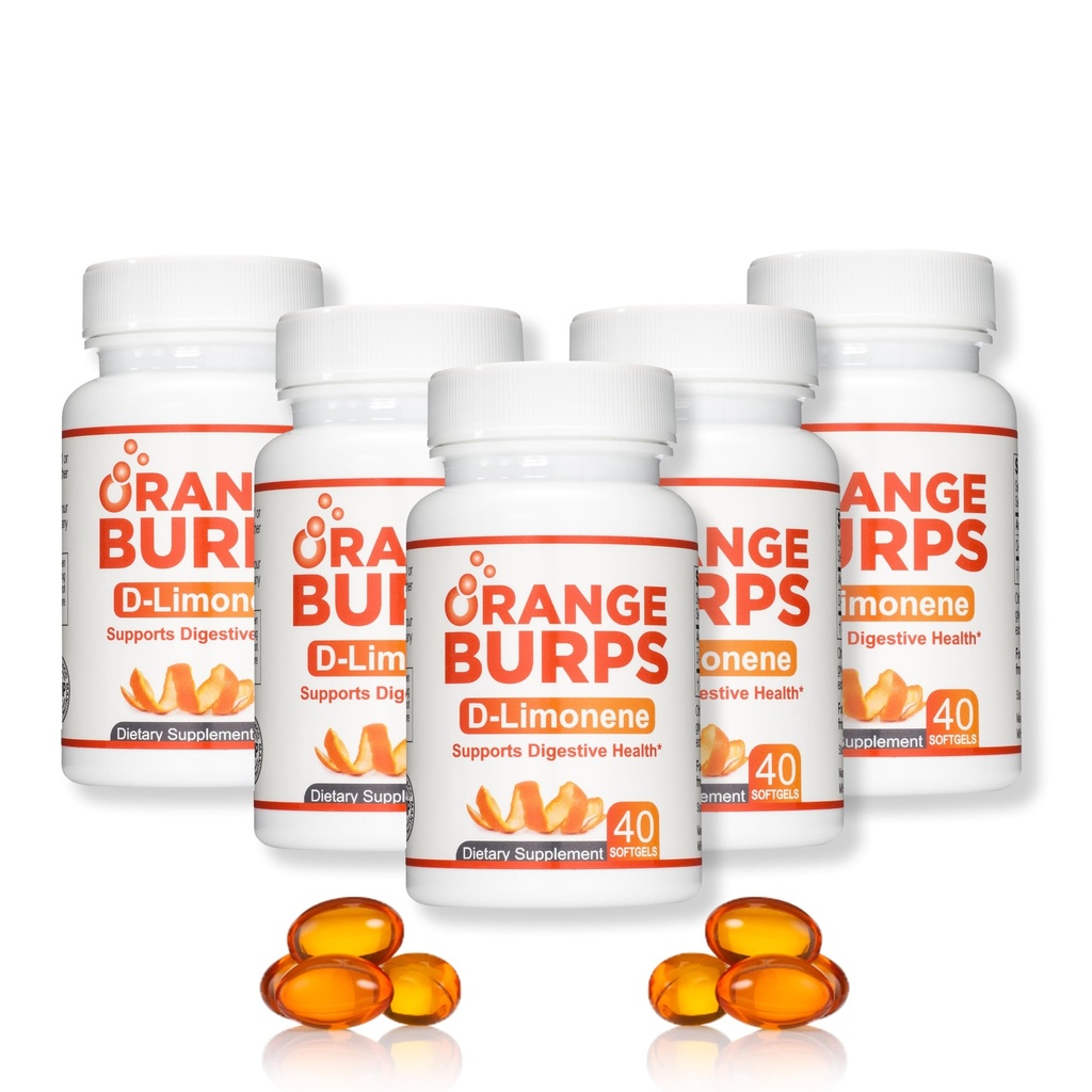 Orange Burps | D-Limonene 补充剂 - 减少酸剂(酸退酸酸剂)、 Heartburn Relief、GERD Relief和消化不良救济 |Orange Peel Extraction for Health and Wellnity (1,000毫克,包装5)