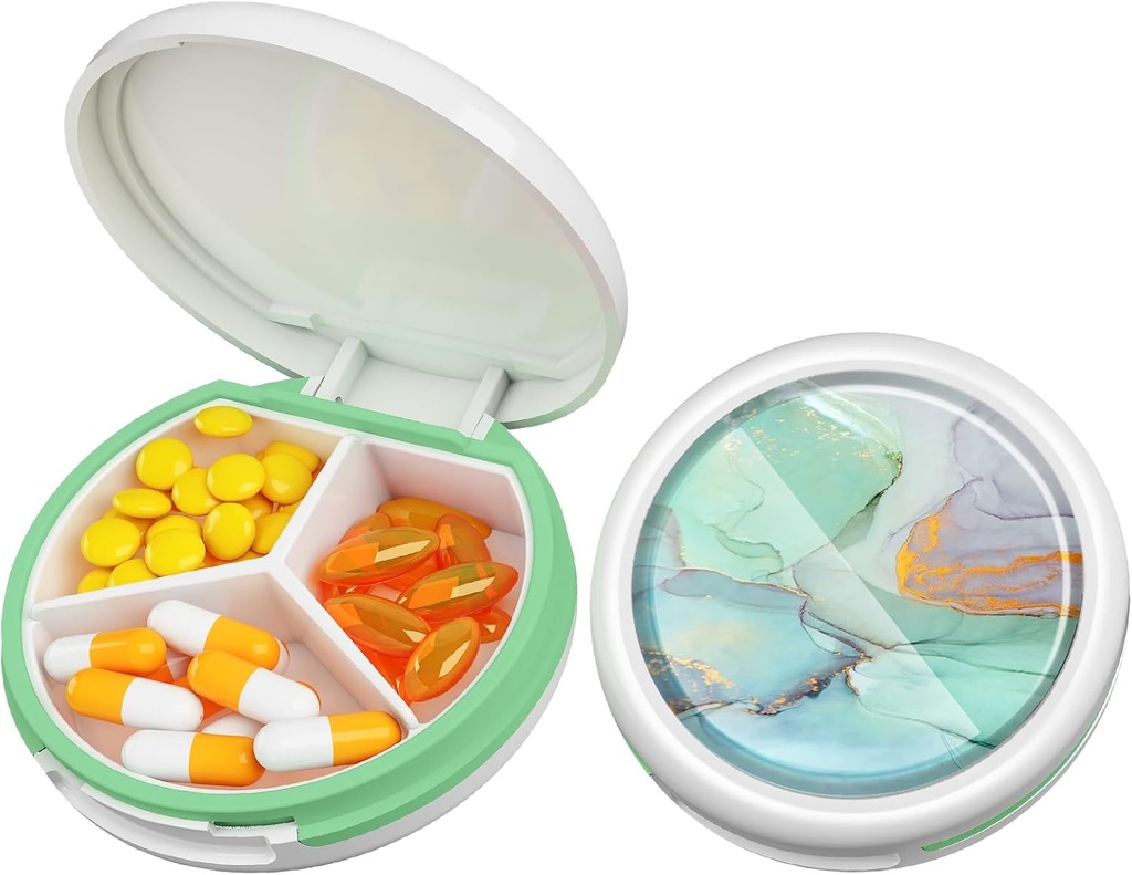 Serfeymi小药盒 - 3 Portable Pill Box for Purse Pocket, Contract Mini Travel Pill Case - 适合医药,维生素,鱼油,补充品 - White (Marble)