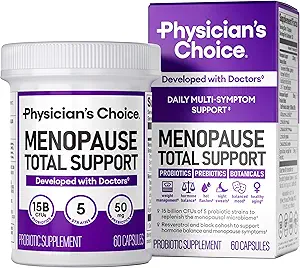 物理学家的CHOICE MENOPAUSE Probiotic Supplement for Women - 支持荷尔蒙平衡,热闪光,夜汗,体重管理,Bloating & Gut Health - 与黑科霍什,Resveratrol+ - 60ct