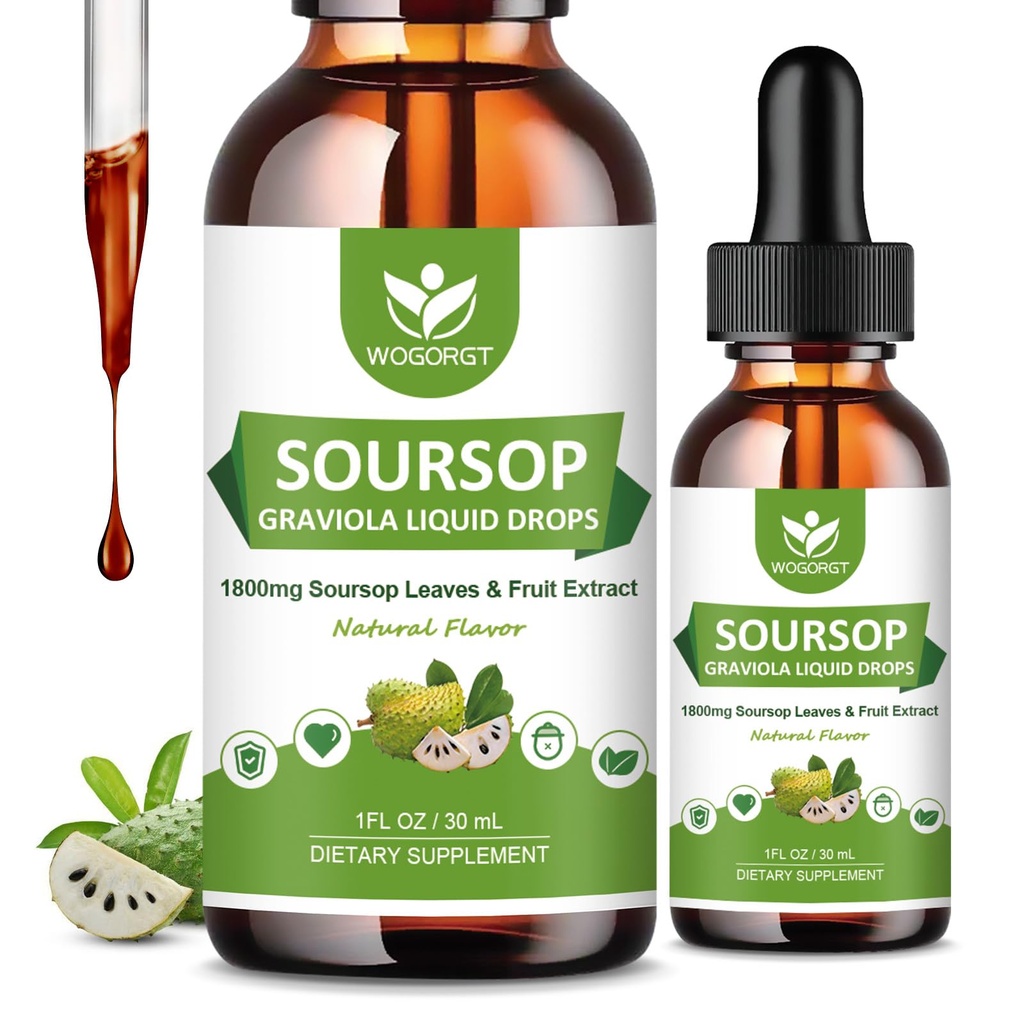 (2 Pack) Soursop Graviola Liquid Drops - 1800mg Soursop 提取 - 高吸收 Sour sop Bitters 液体用于细胞支持和再生,免疫支持,抗氧化剂,放松,无糖 - 1 Fl Oz