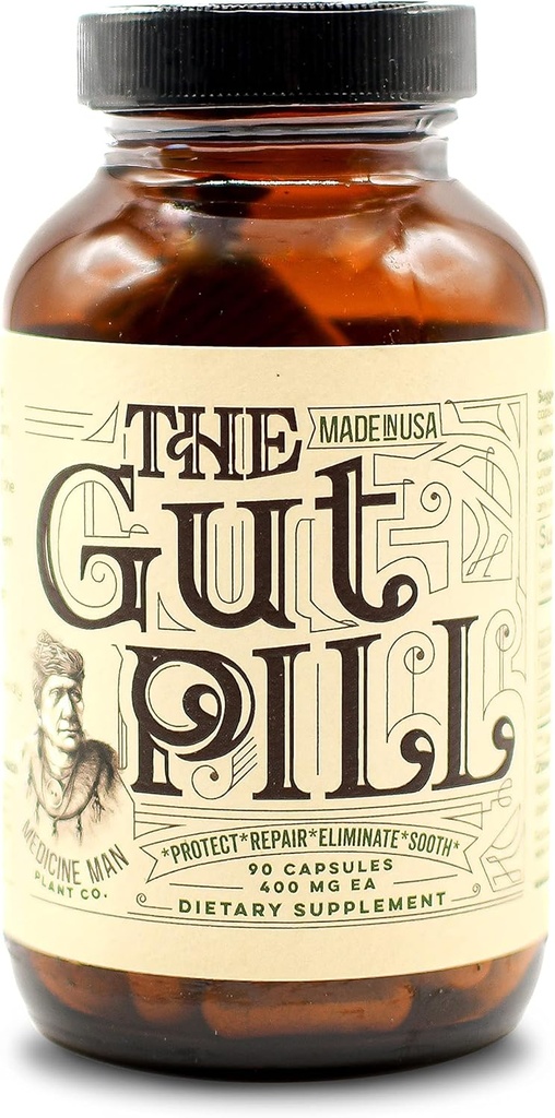 Gut Pill 90 Capsules -- -- 女性和男性对Leaky Gut修复的天然Gut健康补充 -- -- 与沼泽根草、Calendula花、Triphala水果和酸性op乳