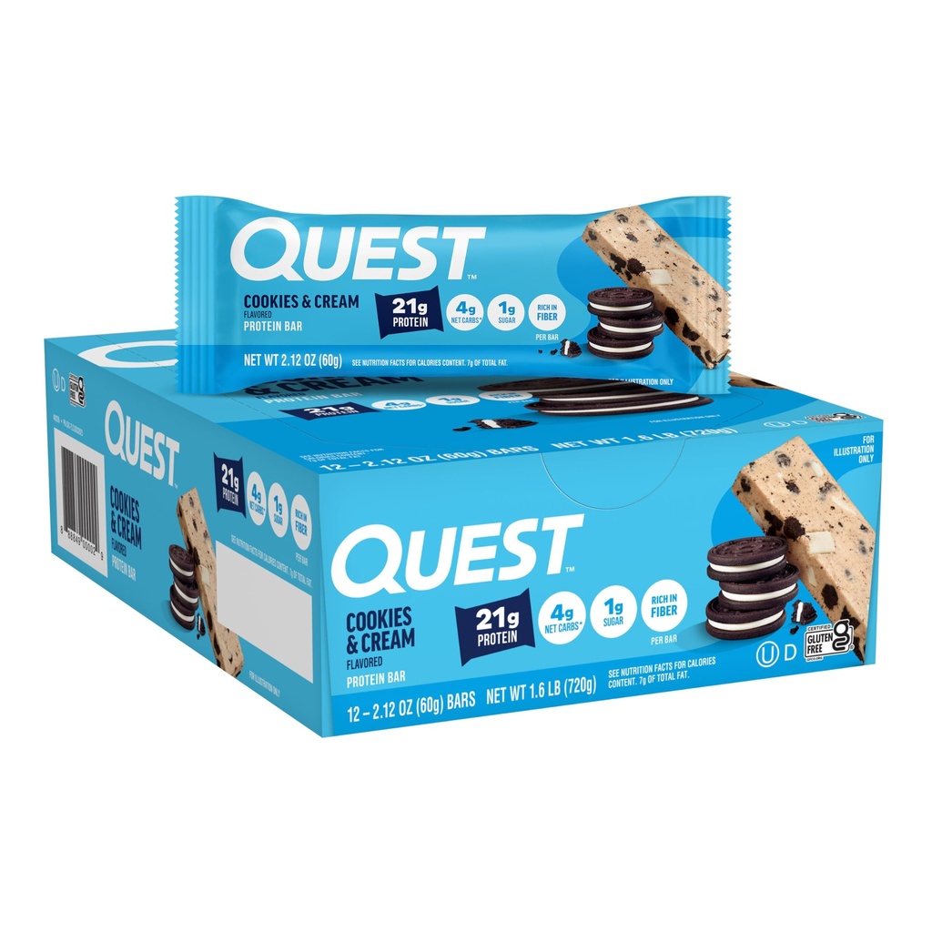 Quest 营养 饼干和奶油蛋白棒, 21g 蛋白质, 1g 糖, 4g Net Carb, Gluten Free, Keto Friendly, 12 Counter
