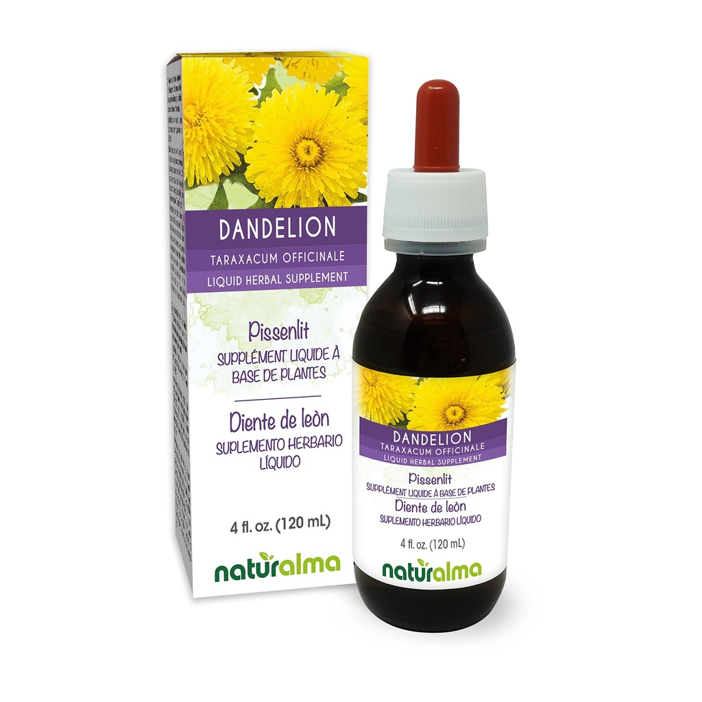 Naturalma Dandelion (Taraxacum officinale) 根与草药无酒精丁香 - 4 fl oz 滴液中液体提取 - 草药补充 - Vegan