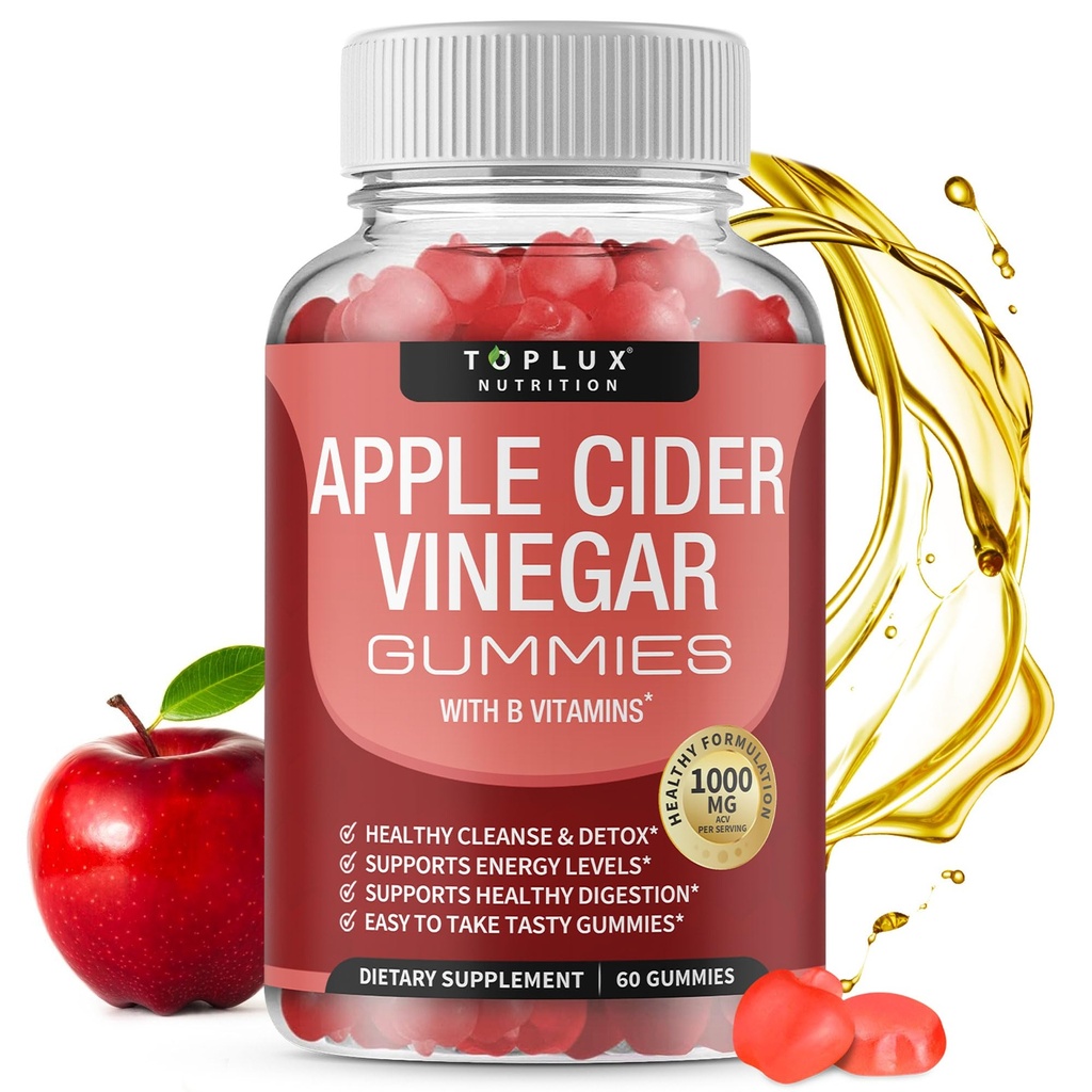 Toplux Apple Cider Vinegar Gummys - 1000mg ACV 配有 B12,甜菜根,石榴为Immune系统,Detox & Cleanse,苹果苹果苹果的Gummy替代品 Vinegar Capsules,男,60 Gummys