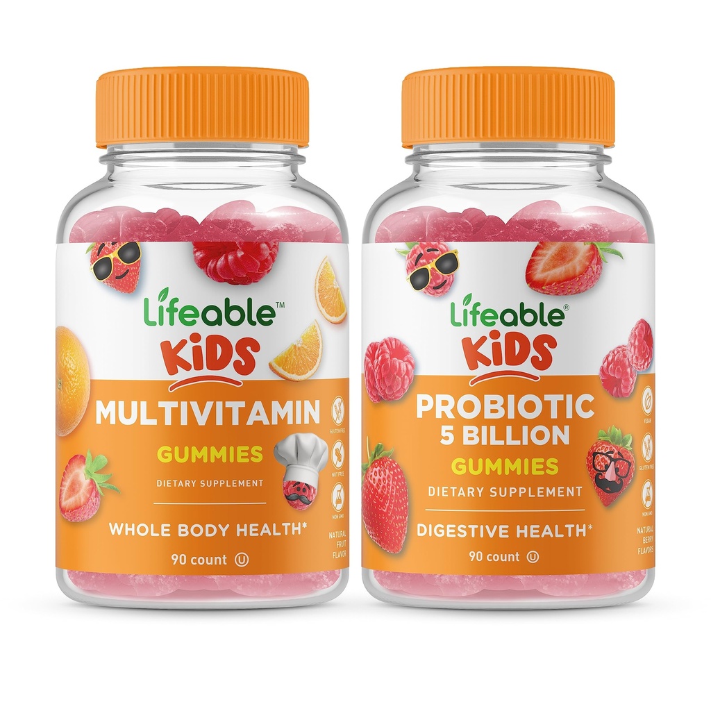 活生生的多维他命儿童 + 抗生素 5亿个儿童,Gummys Bundle - 大品尝,维生素补充,Gluten Free, GMO Free, Chewable Gummy