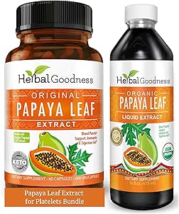 Papaya叶片提取 Papaya Enzyme Bundle – 10X 消化胶囊和 15X 液体板块支持 - Immune, Gut, 和消化健康