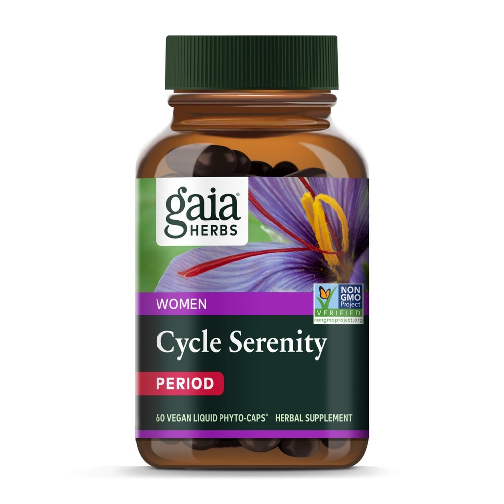 Gaia Herbs Cycle Serenaity - 妇女激素平衡补充剂 - Fenugreek, Saffron, Turmeric & Hawthorn - Free from Gluten, Dairy & Soy - 60 Vegan Capsules (60名服务员)