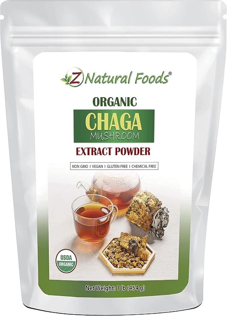 Z 天然食品 有机查加蘑菇 抽取粉末, 集中精密蘑菇 抽取支持免疫健康, 增强你的晨光, 加入咖啡和茶, 1磅
