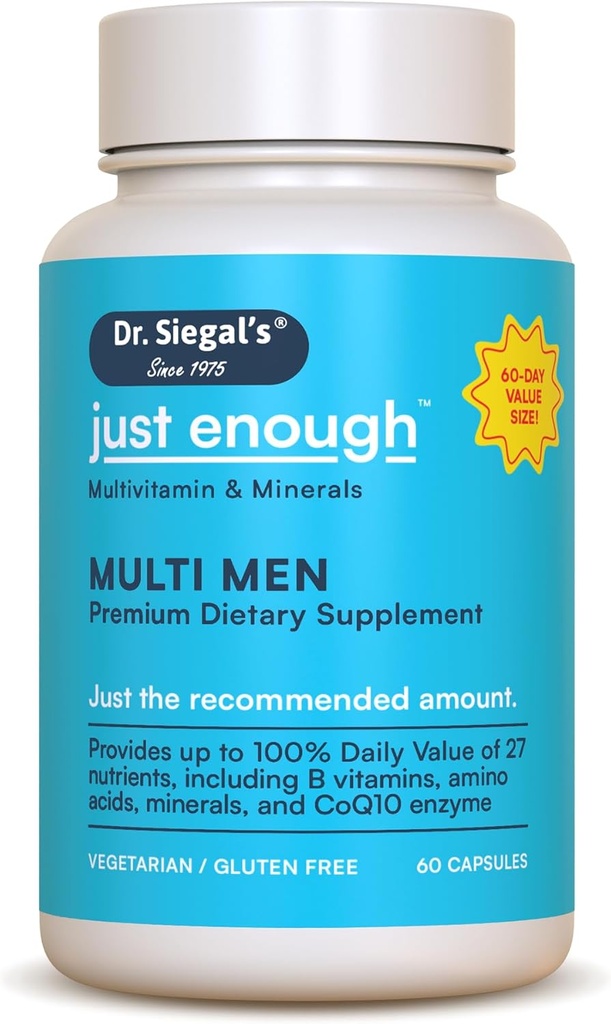 Siegal博士的 " 男人的多维坦 " (Just Enough Multivitamins for Men) - 60 Capsules - 60 services Vegetarian Multivitamin for Men Capsules - 男人的日报 " 多维坦 " (Mens Multivitamins) - Mens Multivitamins & 多矿物质补编