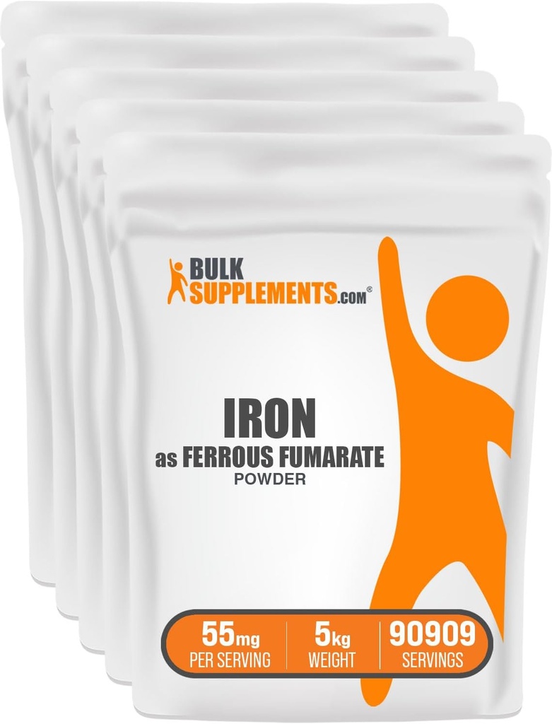 Bulk Assupports.com Ferrous Fumarate Powder - 基本矿物,男女铁辅料 - Gluten Free,每役55毫克,1kg(2.2磅)(包5)