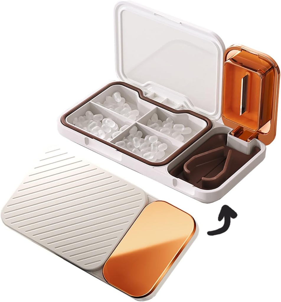 MURRI & MURRDI 配有 Pill Splitter Cutter 的药剂组织者,4 Purse Pocket、 Pill Vitamin Dispenser Holder, White 的比较小便携式药品案例