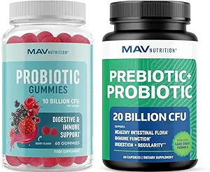 Probiotic & Prebiotic Capsules and Probiotic Gummys — — 完整的Gut健康、文摘和免疫支持包 — — 含20亿CFU、维生素C和叶酸