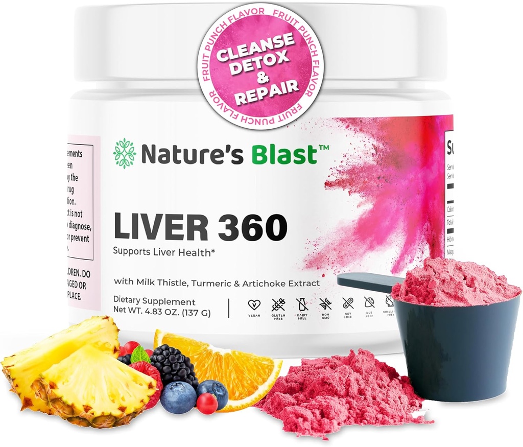 Liver 360 - Liver Cleanse Detox & Referge Powder with Milk Tetle, Turmeric & Artichoke 提取水果冲刺火焰 - 30 services