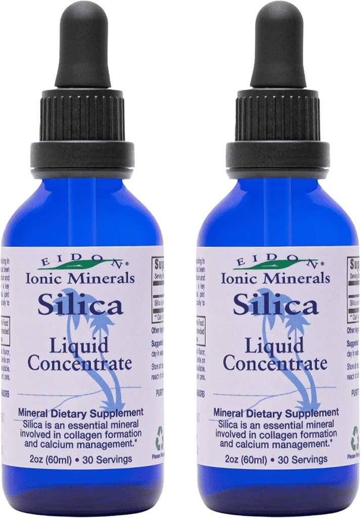 Eidon Liquid Silica 矿物集中 -- -- 毛发、皮肤和钉子的Silica 补充剂,Silica 滴水支持钴生产,无添加糖 -- -- 2 oz,2 Pack