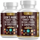 蘑菇补充剂与狮子的马内土耳其 Tail Reishi Cordyceps Chaga Marshmallow Root - 120 伯爵