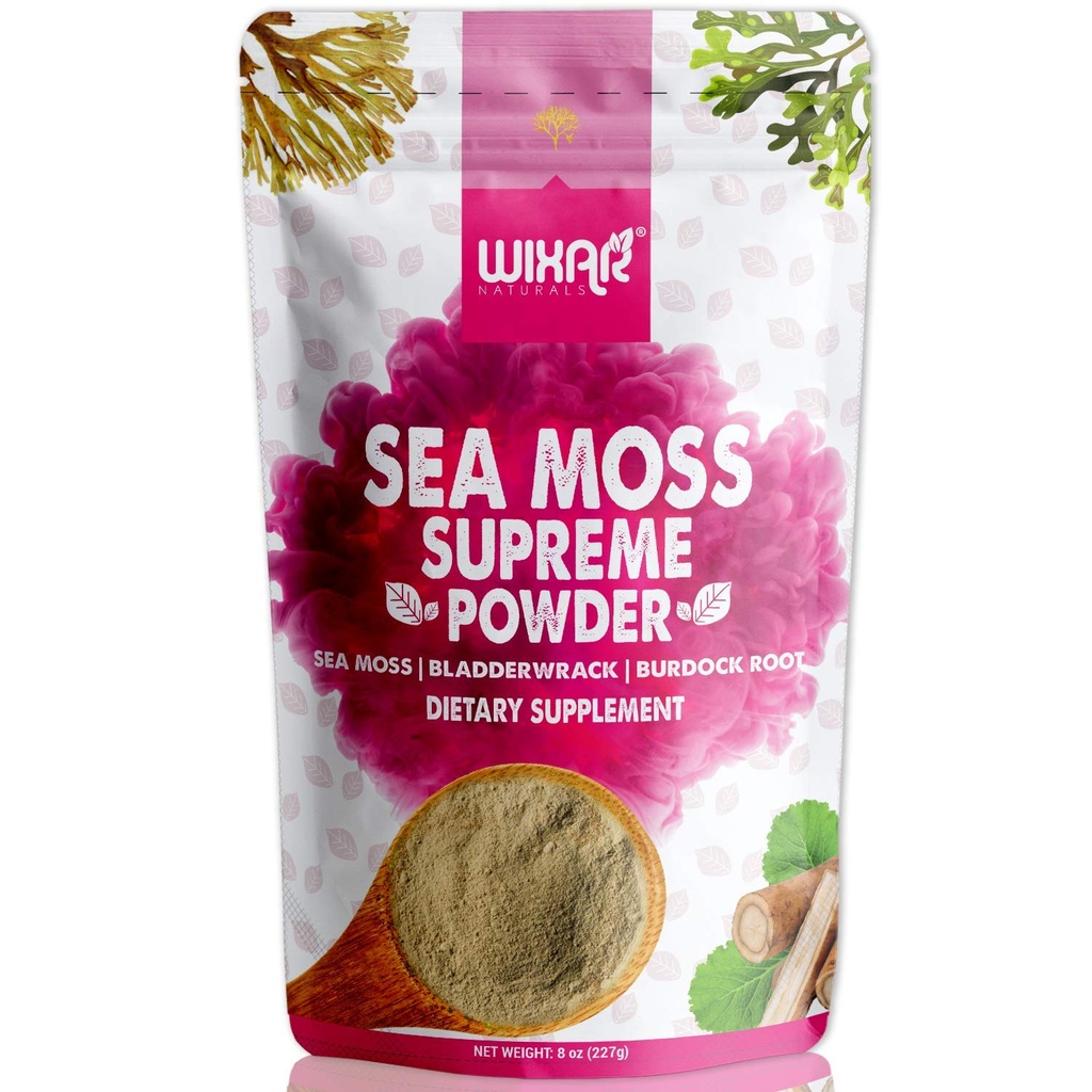 Wixar Wildcrafted Sea Moss Powder – (8 Ounces) – 天然爱尔兰海 Moss和Bladderwrack 与 Burdock Powder – 甲状腺支持,健康皮肤, Keto Detox, 联合支持 Alkaline 补充