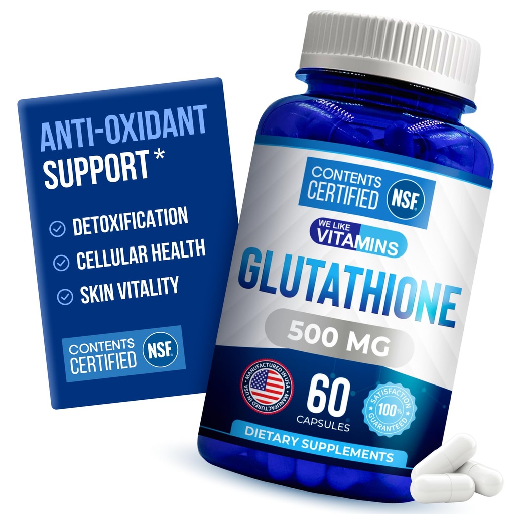我们喜欢维生素NSF认证的Glutathione补充剂500mg - 60 Capsules of Reduction L-Glutathione 用于抗氧化剂和免疫支持 - 在美国制造
