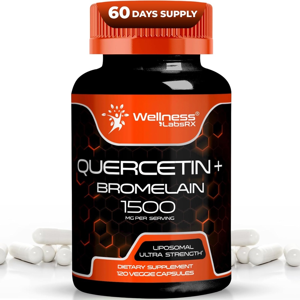 Quercetin with Bromelain 补编 - 1500mg - 男女免疫支持和心脏健康囊,Quercetin 补编 帮助支持联合与健康呼吸系统 - 120个计数
