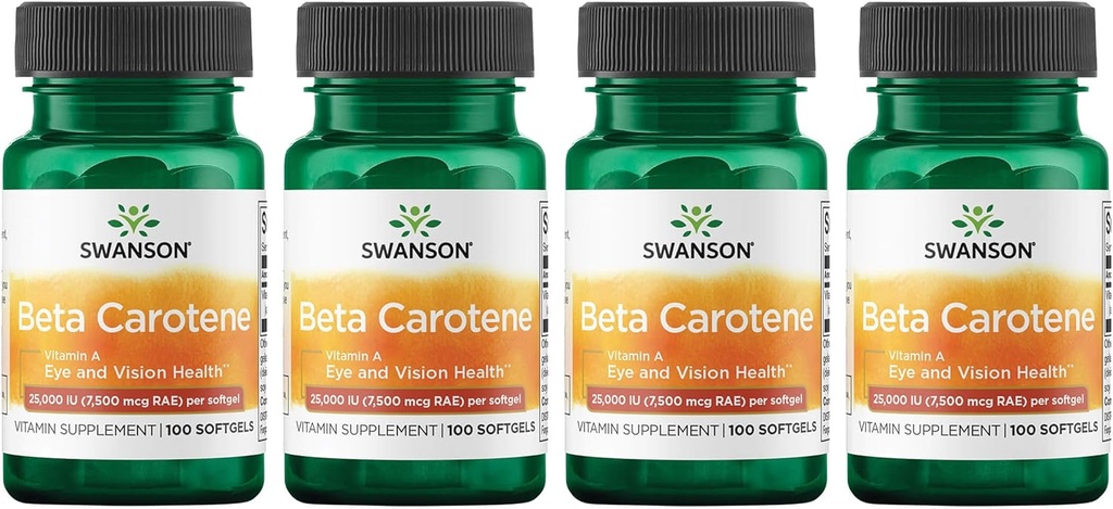 Swanson Beta-Carotene (维生素A) 25000 Iu (7500 mcg) 100 Sgels (4 Pack) (英语).