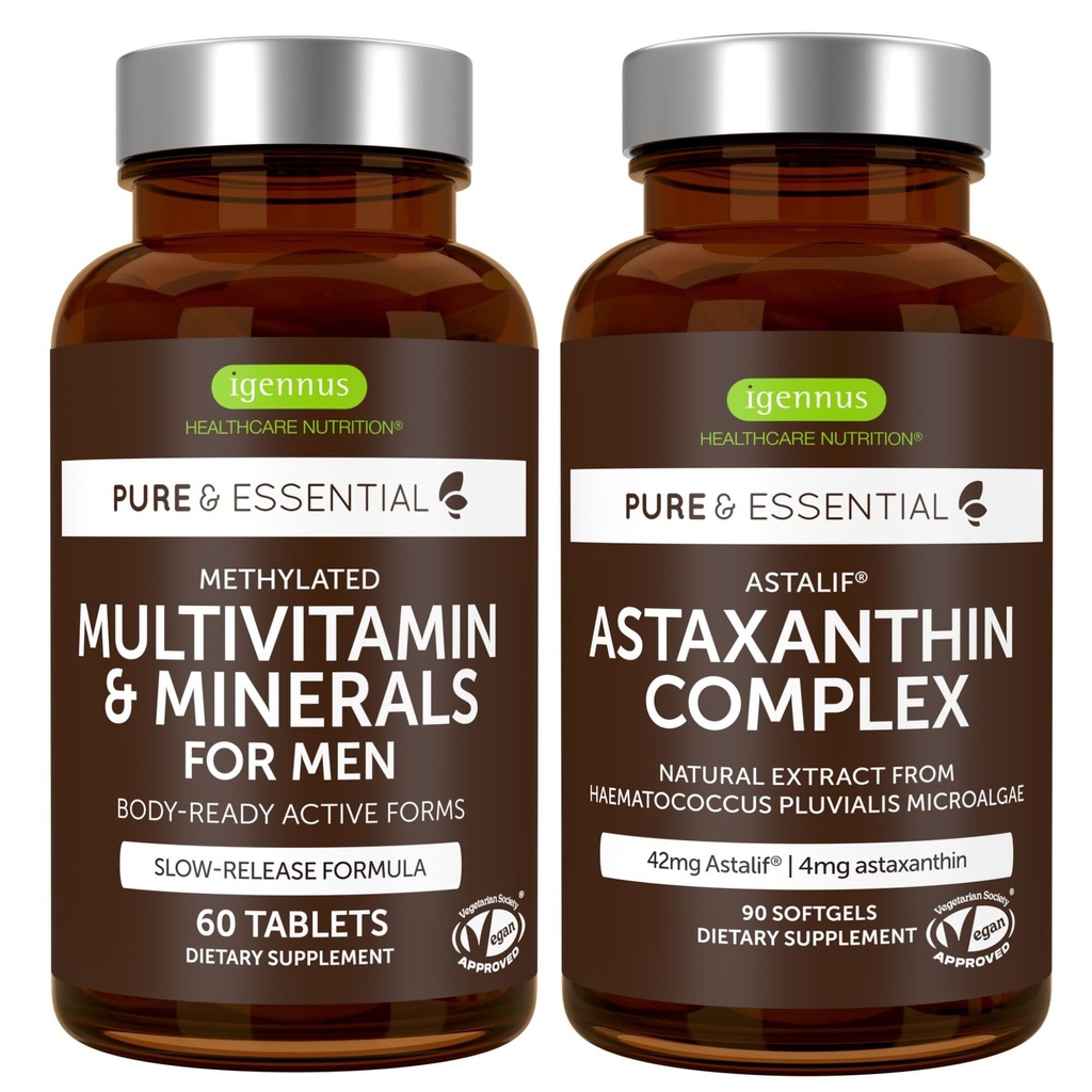 男子多维特敏和矿物 + Astaxanthin Complex Vegan Bundle, 持续释放 高级多维特敏 + 4 mg H. Pluvialis Natural Astaxanthin, 作者 Igennus