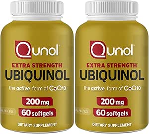Qunol Ubiquinol CoQ10 200mg 软胶,Ubiquinol 200mg - 活性形态 Coenzyme Q10,抗氧化剂促进心脏健康 - 60个计数(包2)