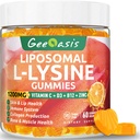 Liposomal L-lysine Gummys 1200mg, Lysine Chewable 配有维生素C, D3, B12 & Zinc 成人与儿童, Imune & Collagen 支持, 唇与皮肤健康, Vegan, 天然水果火焰, 60CT