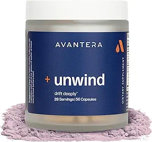 Avantera Unwind -- -- 成人压力和睡眠补充 -- -- 支持健康压力水平和改善睡眠效率 -- -- 镁、梅拉图宁、Ashwagandha、 & More -- -- 56 Vegan Capsules