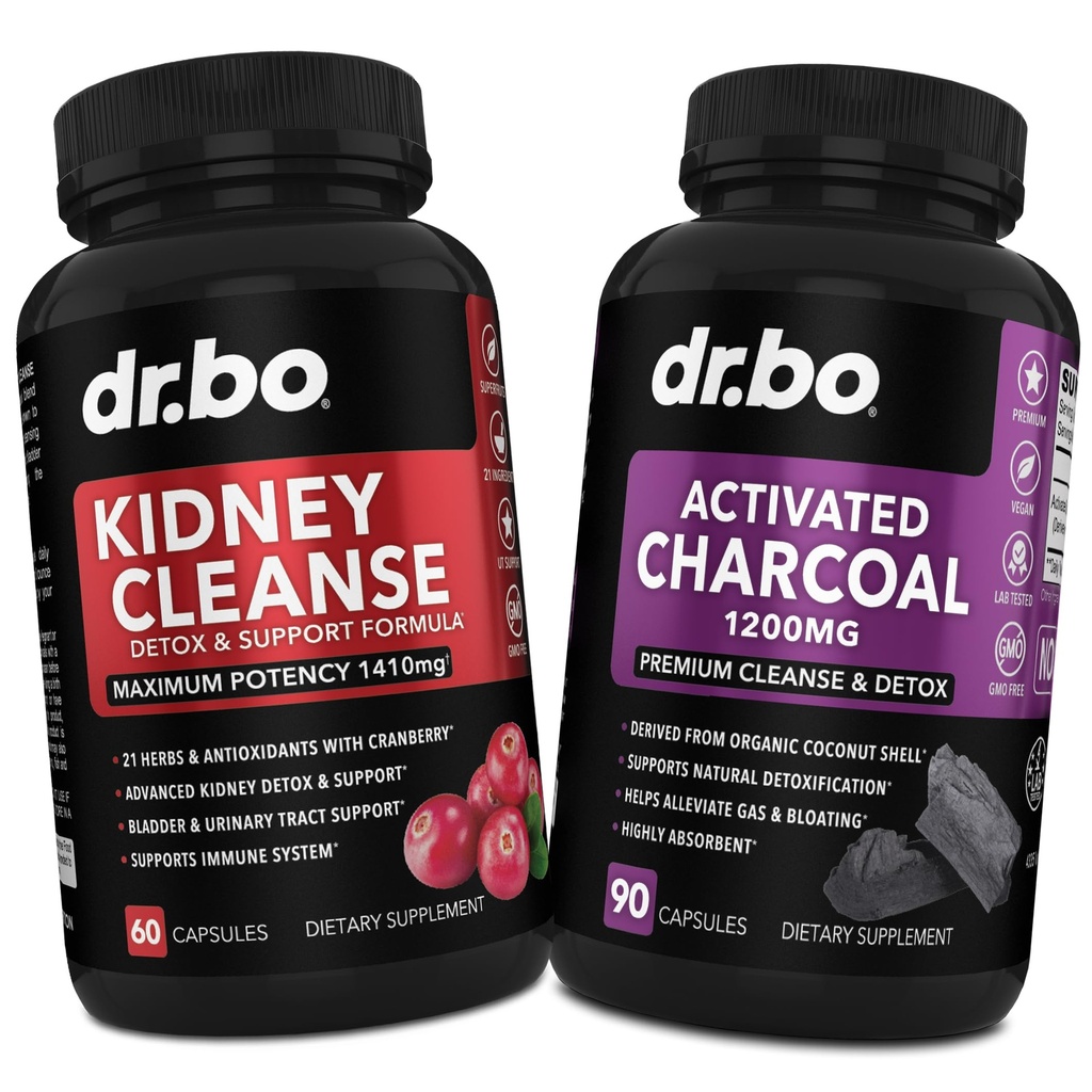 肾脏清洁解毒和活化炭 - 支持肾脏的天然Cranberry & Uva Ursi 提取, Bladder & Urinary Tract 健康 - 用于胃气和布洛丁支持的椰子炭药