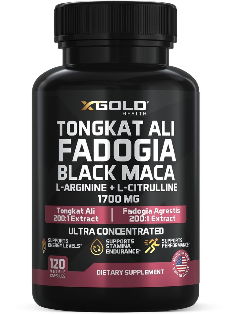 X Gold Health Tongkat Ali + Fadogia Agrestis + Black Maca – 能源,生命力和Stamina 男与女助推器在美国制造