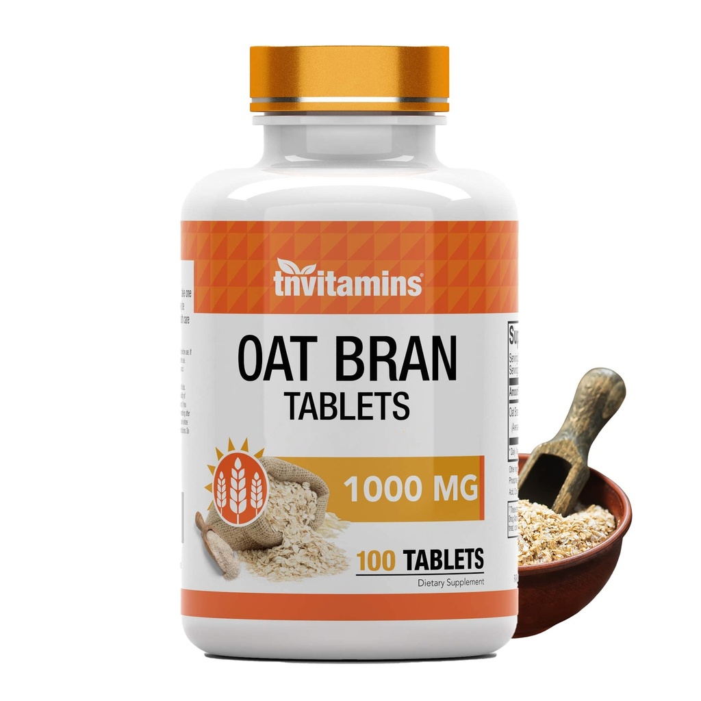 tnvitamins Oat Bran 片 | 100 片  x 100 片 × 1000 MG 每片 Oat 纤维片 |可溶性与饮食纤维补充 | 支持消化健康 * | 高概率公式
