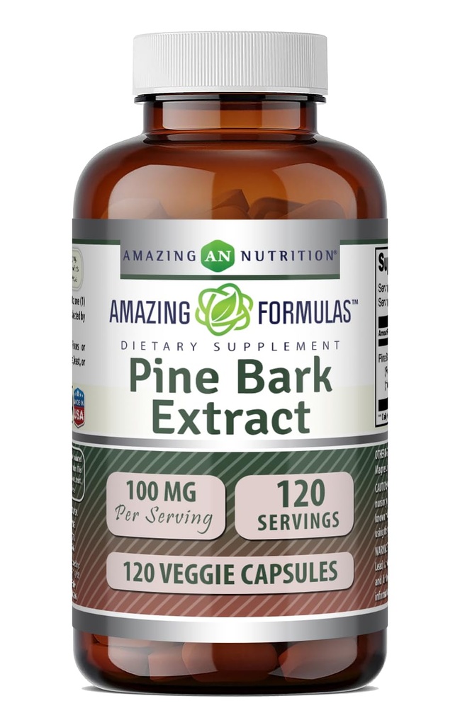 Amazing Formulas Pine Bark Extract 100 Mg | Veggie Capsules Supplement | Non-GMO | Gluten-Free | Made in USA (1 Pack | 120 Count)