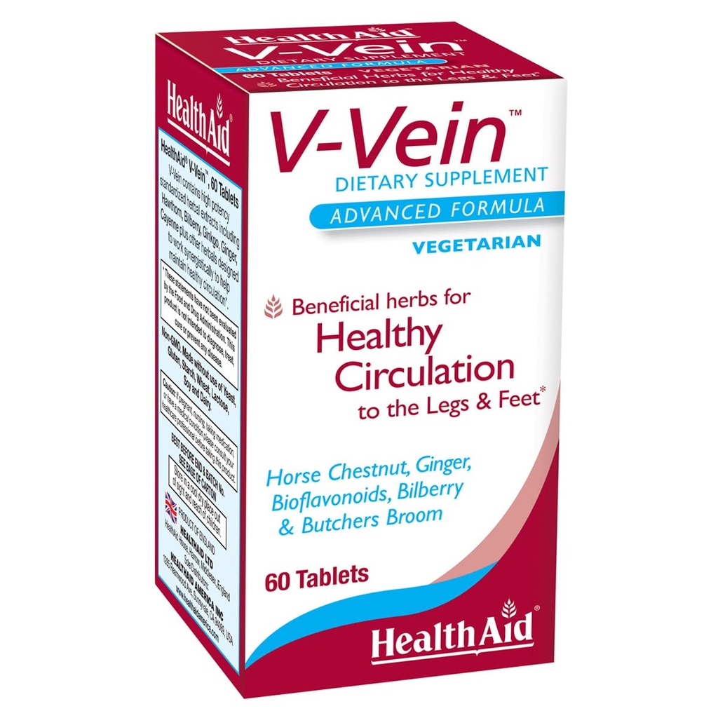 《健康援助V-Vein》,《促进腿和脚健康循环的有益营养物》,60ct,《一次日报》,载有Ginkgo、葡萄种子、维生素C和Bilberry,Vegan