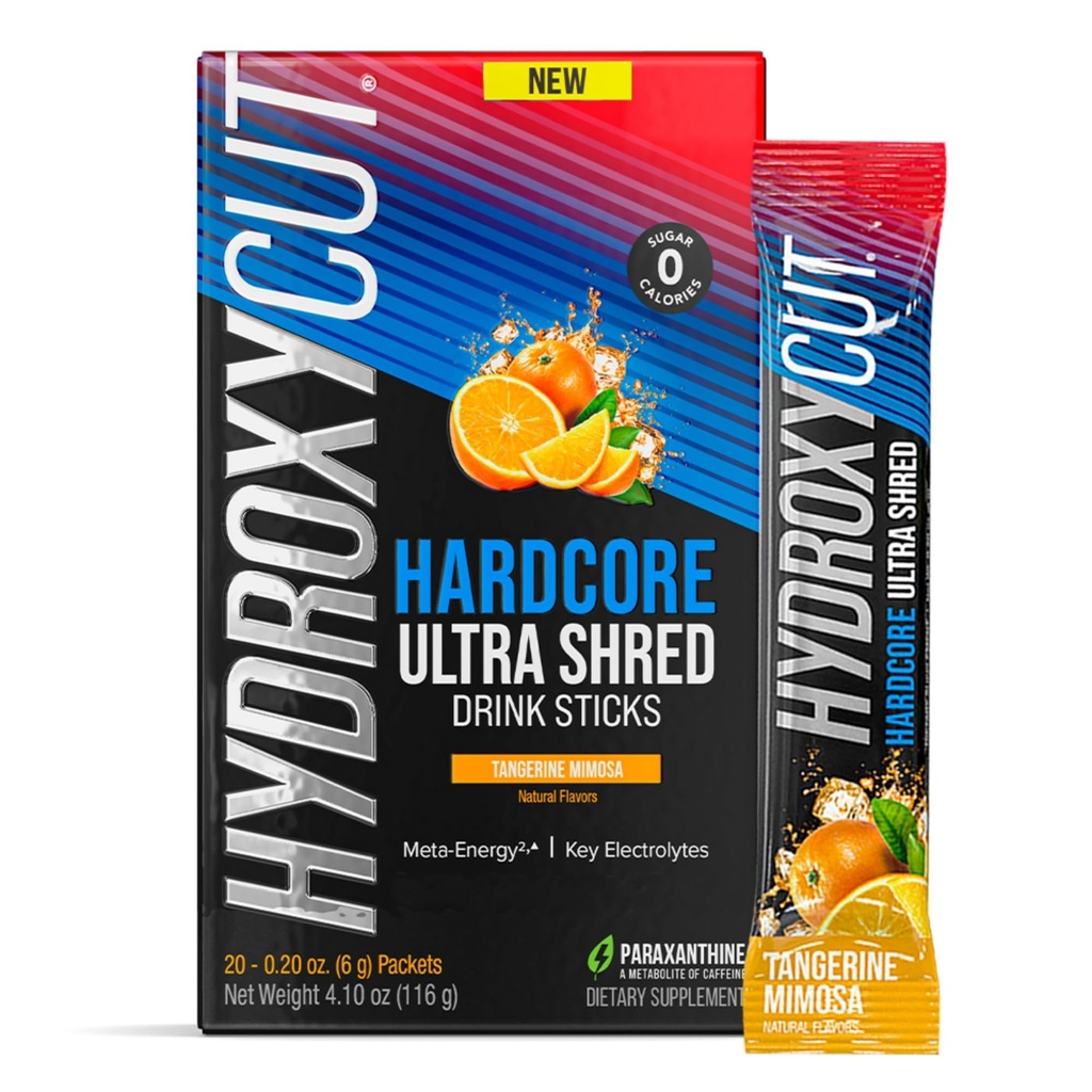 Hydroxycut 硬核超红饮料棒,Tangerine Mimosa - 20包 - 零糖或卡路里 - 包括Paraxanthine & B维生素 - 用于妇女和男子