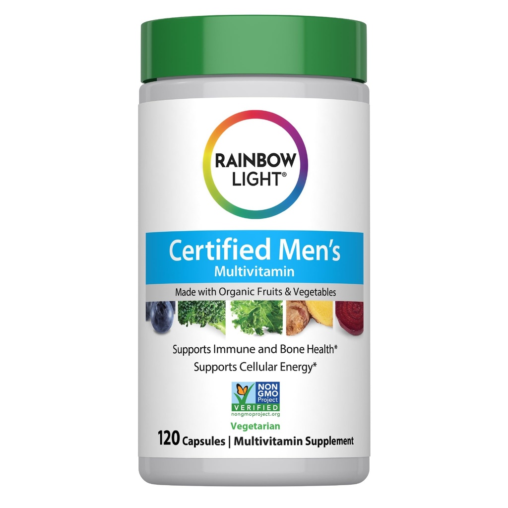 彩虹光多维素用于男性,维生素C,D & Zinc,Probiotics,Men的多维素提供高概率免疫,心脏,和肝脏支持,非GMO,蔬菜,120片