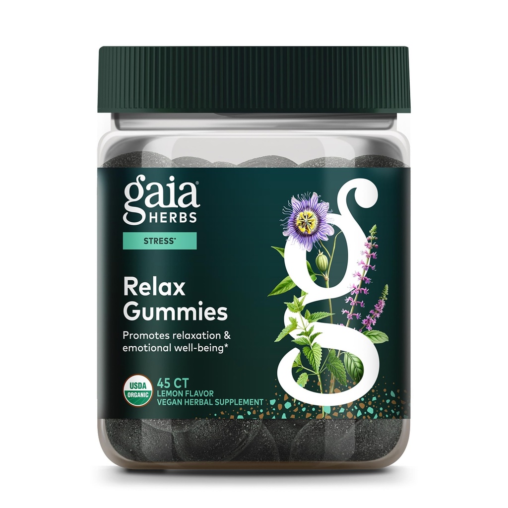 Gaia Herbs Relax Gummys - 支持冷静的感觉 - 有机苹果汁和柠檬汁集中 - 45 Gummys (15名服务员)