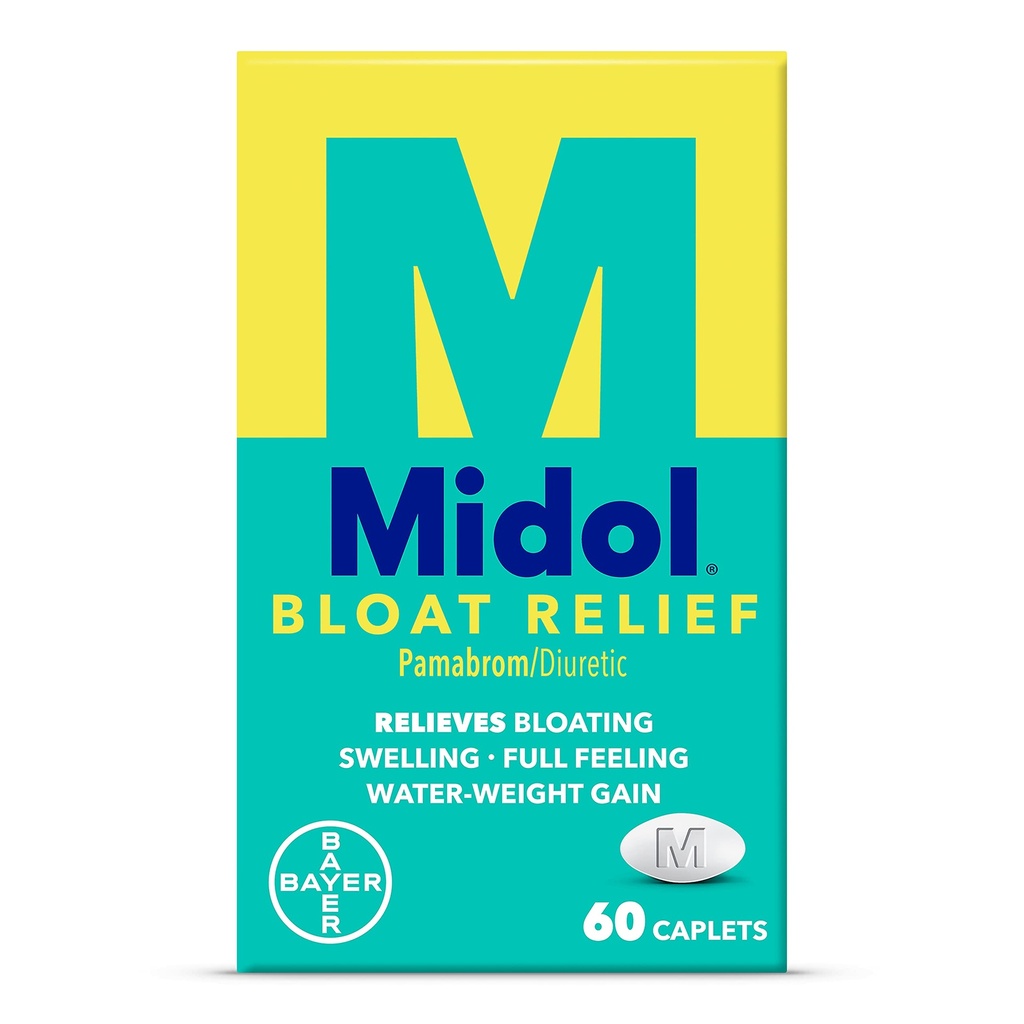 Midol Bloat 救济卡普莱特与Pamabrom,Relieve Bloating Symptoms 之前和期间,为妇女提供长达6小时的救济,60个计数