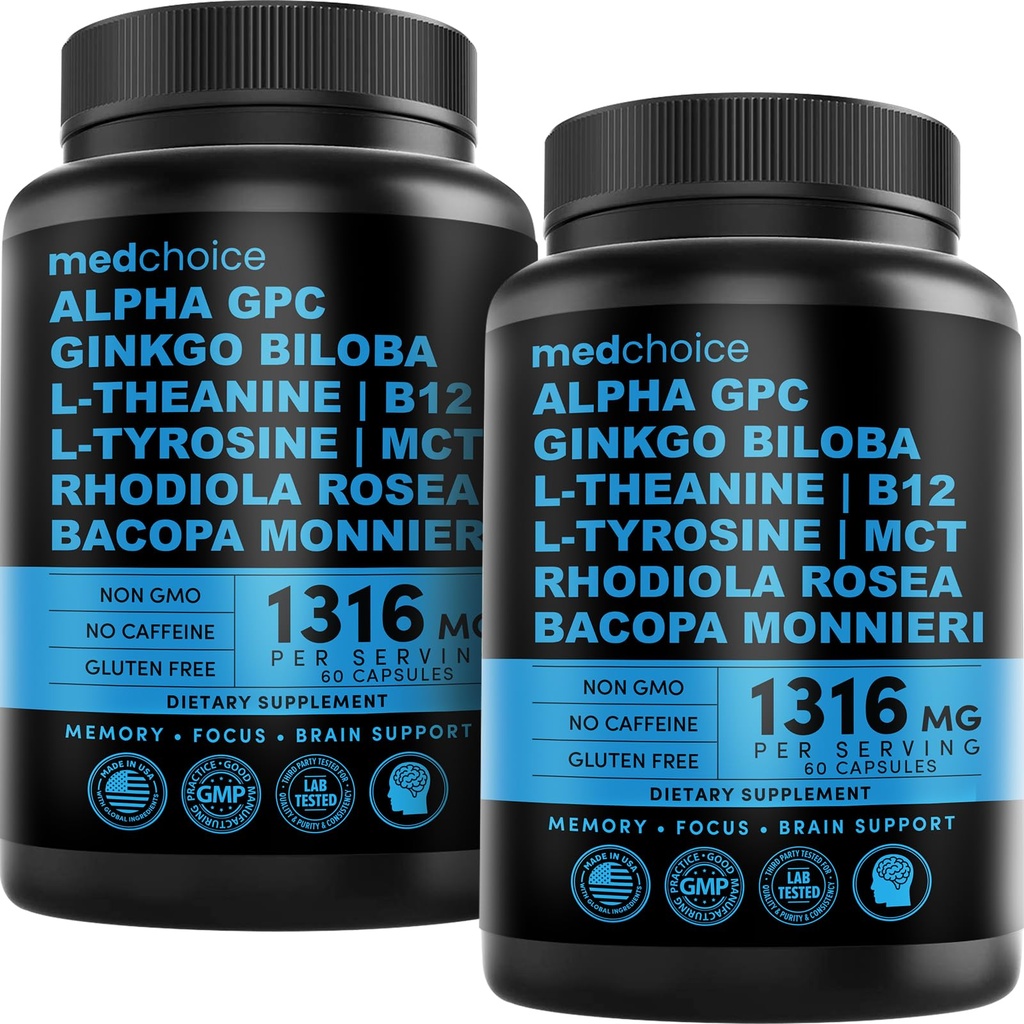 12in-1 诺诺皮克大脑补充剂 安赫洛斯:Ginkgo Biloba 用于大脑支持,记忆和聚焦 - B12, Alpha GPC, L Theanine 和 Choline 补充剂 Bioperine 非咖啡剂 1321mg(120cm)