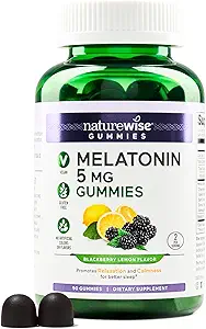 NatureWise Melatonin Gummys 5mg - 与 Ashwagandha, Valerian Root - BlackBerry - Lemon Flavor - Vegan, Gluten Free, Non-GMO - 90 Counter [45-Day Supplement] 一起组成非哈比人的睡眠支持补充