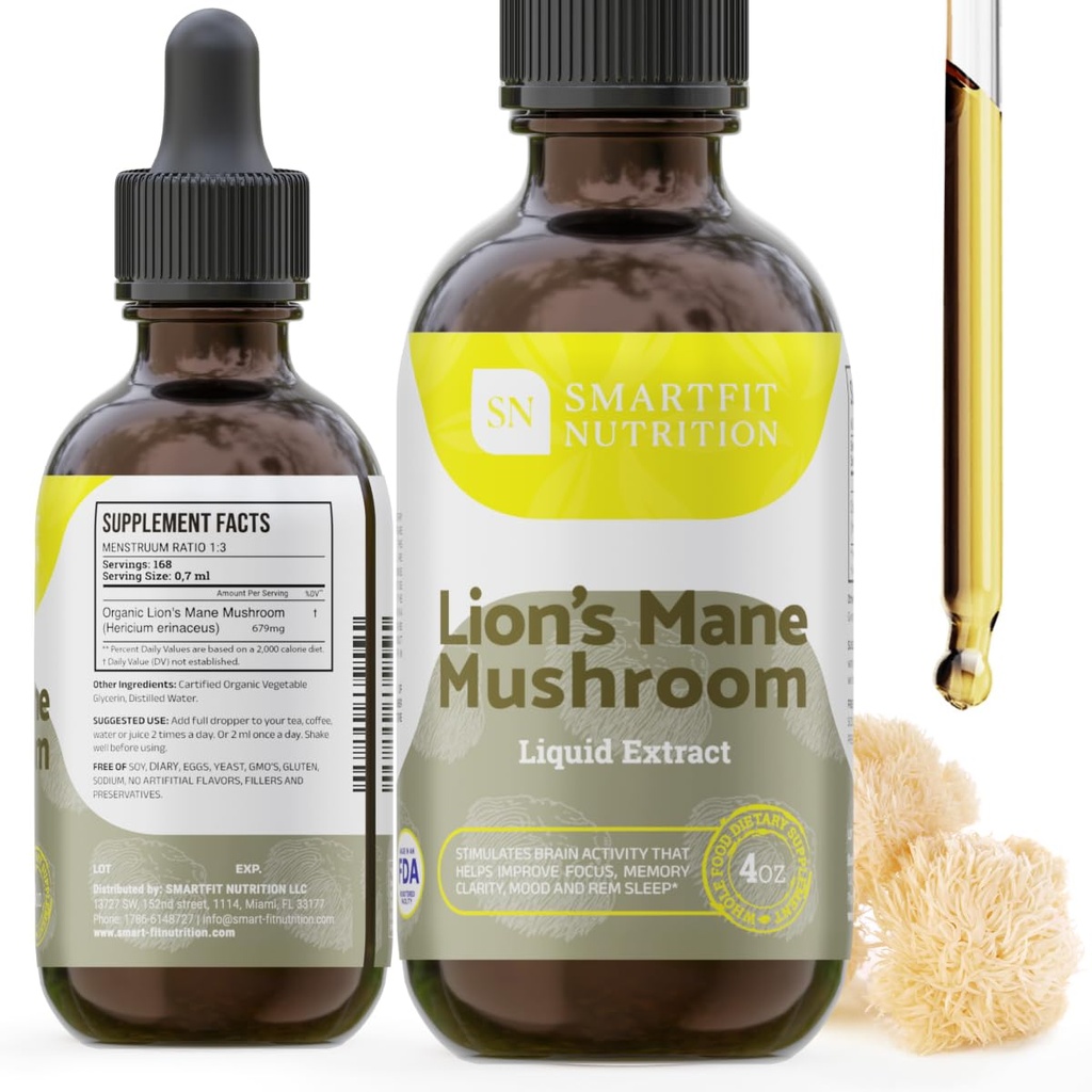 Lions Mane Extract - Lions Mane Tincture - 在美国制造 - 记忆,焦点和清晰度的蘑菇补充 - 每日蘑菇补充 - 4 Fl oz.
