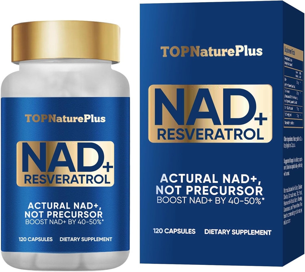 NAD+ 补充1000 mg纯有机物,最高NAD+ resveratrol 补充 最大吸收 能源和DNA修复,老化防御,脑功能支持,120 Capsules