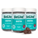 BeLive Biotin Gummys - 皮肤,钉子和毛发维生素 配有 A, C, D, E, B12, 锌, Folate & Inositol, Biotin 补充抗衰老, 能量和Colagen Boost, 多维特敏 Gummys - 草莓 → 3-Pack