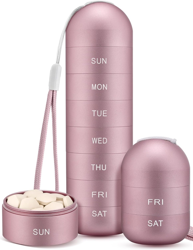 Zannaki Metal Moisture Profect Weekly Pill Organizationer, 可堆叠铝合金 BPA 自由旅行 徒步 7日 Pill Box 案例 防水和大比较 持有 Pills,维生素,鱼油, 补充品