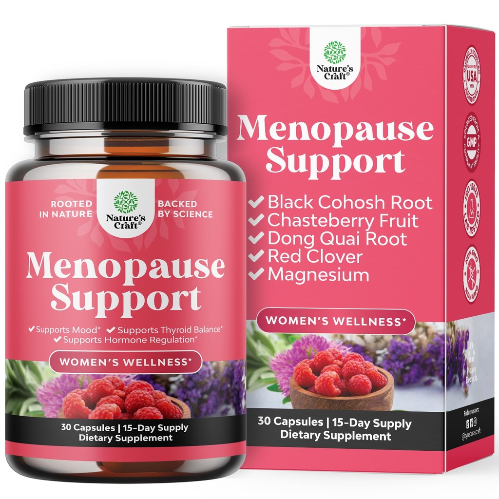 Complete Herbal Menopause Supplement for Women - Multibenefit Menopause Ease Hormone Balance for Women for Night Sweats Mood and More with Dong Quai Vitex Chaste Berry and Black Cohosh - 30 Count