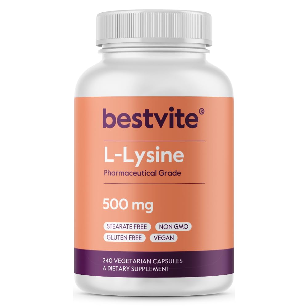 BestVITE Filler-Free L-Lysine 500mg(240 Veg Capsules) - Vegan - 无 Stearates 或 fillers - 非 GMO - 无 Gluten Free - 无磷酸ical - 氨基酸支持皮肤、唇和免疫健康*