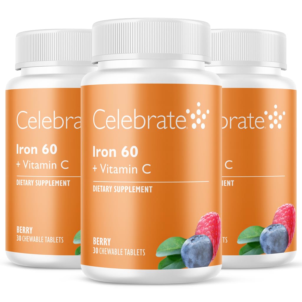 庆祝用60mg铁和维生素C配制的维生素铁补充剂 – Berry Chewables for Bariaric Patients, Gastric Bypass & Sleeve Gastrectomy Supports – 30 片用于外科手术后健康维持