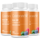 庆祝用60mg铁和维生素C配制的维生素铁补充剂 – Berry Chewables for Bariaric Patients, Gastric Bypass & Sleeve Gastrectomy Supports – 30 片用于外科手术后健康维持